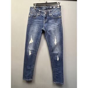 Miss Me Jeans Women's size 26 Blue‎ Mid-Rise SKINNY Denim Embellished